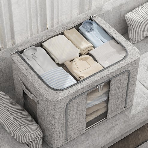 Living and Home 100L Metal Frame Fabric Storage Box with Windows, Grey