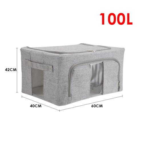Living and Home 100L Metal Frame Fabric Storage Box with Windows, Grey