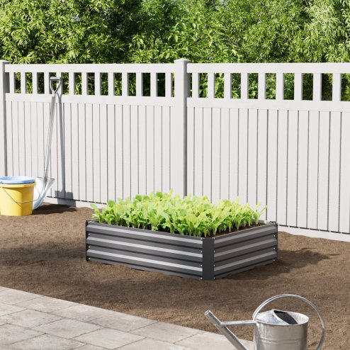 Living and Home 120cm W x 90cm D x 30cm H Galvanised Steel Raised Garden Bed Rectangular Planter Raised Bed, Grey