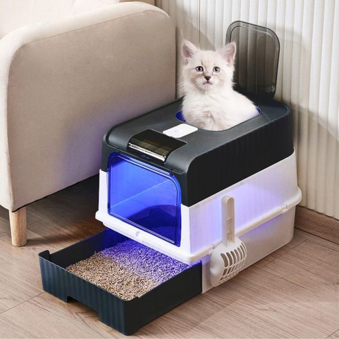 Living and Home Large Enclosed Cat Litter Box with Disinfection Light