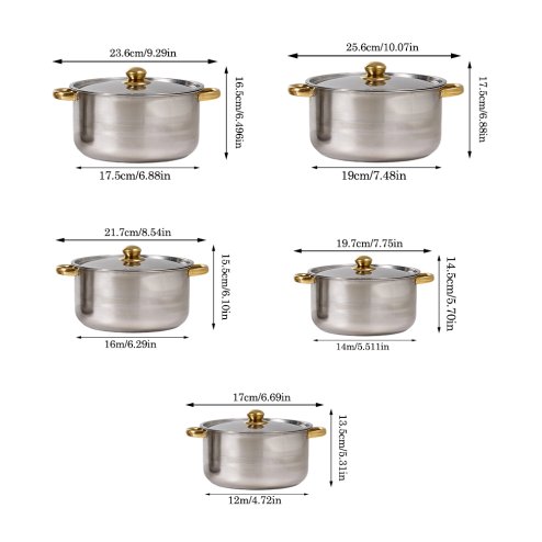 Living and Home 5pcs Stainless Steel Cookware Set with Metal Lids