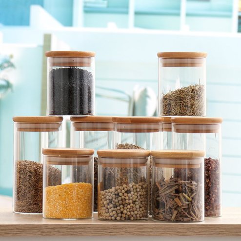 Living and Home 10pcs Glass Storage Jar Set with Bamboo Lids
