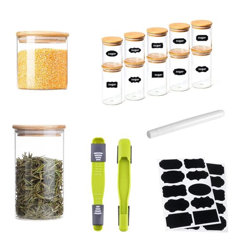 Living and Home 10pcs Glass Storage Jar Set with Bamboo Lids