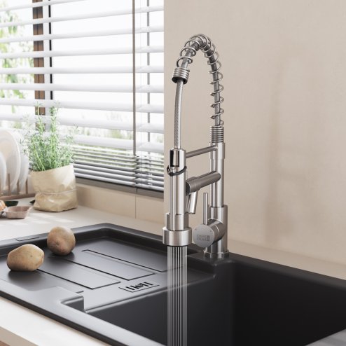 Living and Home Stainless Steel Kitchen Faucet with Pull Down Spring Spout and Pot Filler