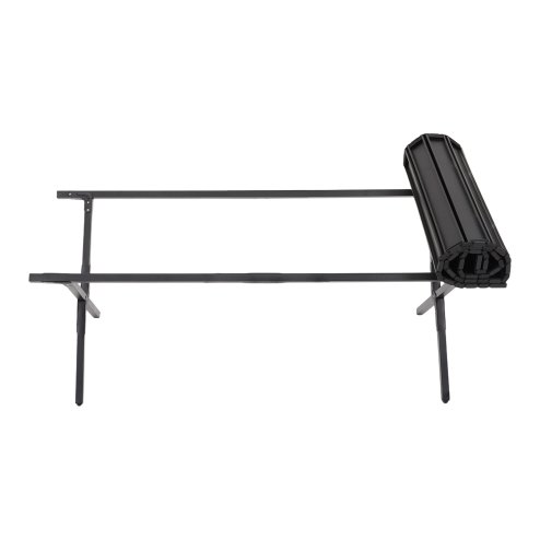 Living and Home 120cm X-Shaped Portable Folding Camping Table & Chair Set, 120cm Black Roll Top Table + 4 Folding Kermit Chairs with Wood Armrests, Outdoor Picnic Furniture with Carry Bags