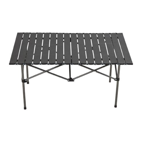 Living and Home 95cm Portable Folding Camping Table & Chair Set, 95cm Black Roll-Top Table + 4 Kermit Chairs with Wood Armrests, Outdoor Picnic Furniture with Carry Bag
