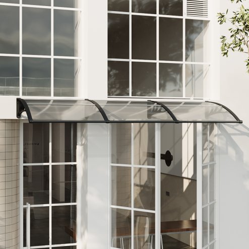 Living and Home Outdoor Door Canopy Window Awning with Drainage Channel, 300cm (W) x 100cm (D) x 28cm (H)