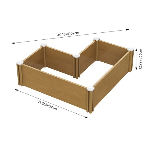 Living and Home L-Shaped Plastic Wood-Grain Raised Garden Bed Planter, 54cm (W) x 33cm (H)