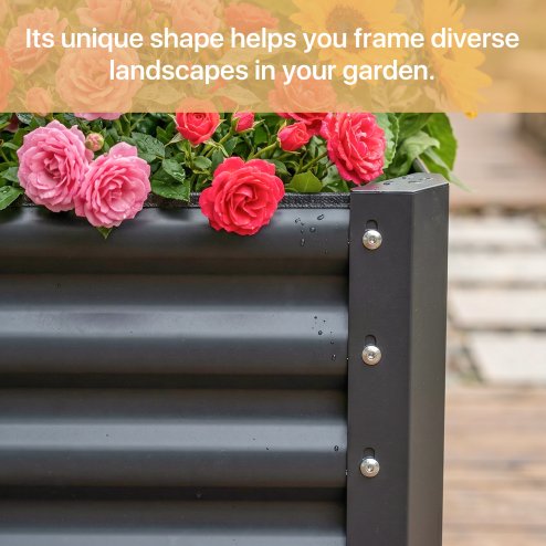 Living and Home Triangular Galvanised Steel Raised Garden Bed Dark Grey, 93.5cm W x 80cm D x 29cm H
