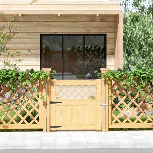 Living and Home Rhombus Garden Wood Fence Gate, Multi Size Options Outdoor Privacy Wooden Garden Gate with Hinges & Latch Hardware