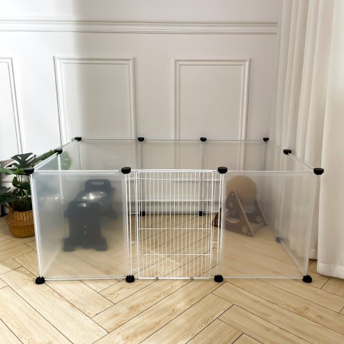 Living and Home 10 Panels Portable Clear Pet Playpen Fence with Door, 105cm (W) x 70cm (D) x 45cm (H)