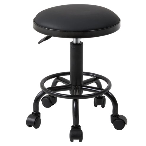 Living and Home Height-Adjustable PU Leather Round Salon Rolling Stool
