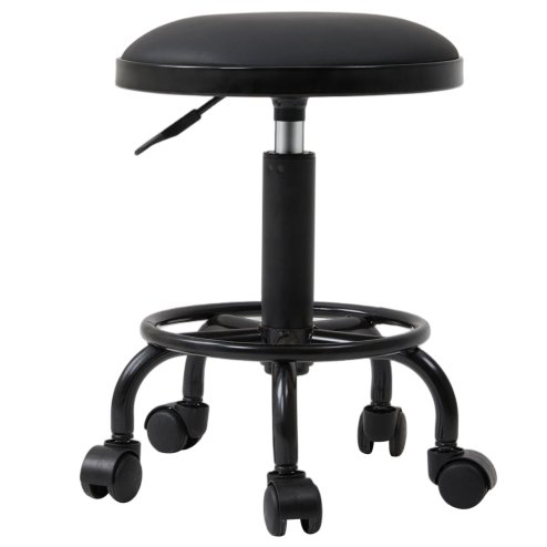 Living and Home Height-Adjustable PU Leather Round Salon Rolling Stool