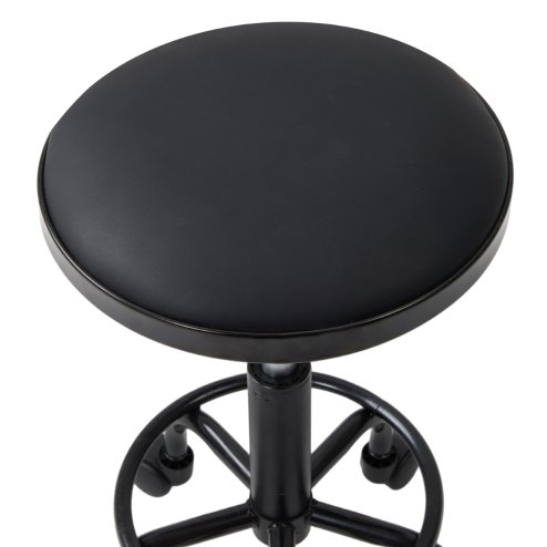 Living and Home Height-Adjustable PU Leather Round Salon Rolling Stool