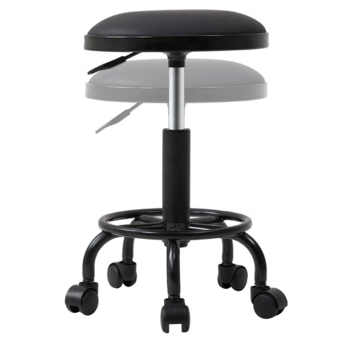 Living and Home Height-Adjustable PU Leather Round Salon Rolling Stool