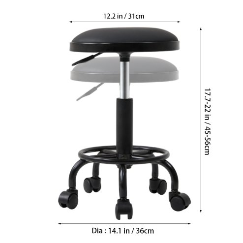 Living and Home Height-Adjustable PU Leather Round Salon Rolling Stool