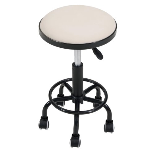 Living and Home Height-Adjustable PU Leather Round Salon Rolling Stool