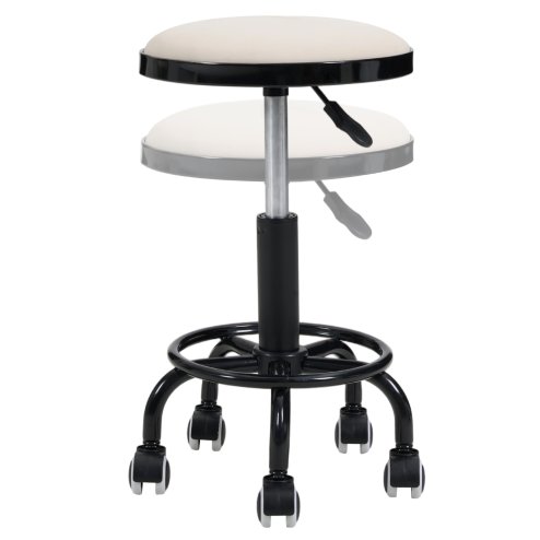 Living and Home Height-Adjustable PU Leather Round Salon Rolling Stool