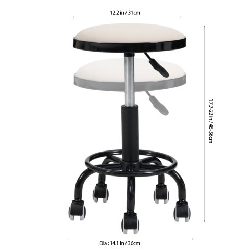 Living and Home Height-Adjustable PU Leather Round Salon Rolling Stool
