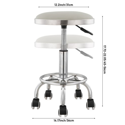 Living and Home Height-Adjustable PU Leather Round Salon Rolling Stool