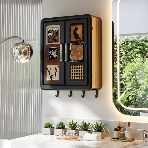 Living and Home Foldable Wall-Mounted Bathroom Storage Cabinet with Doors Image