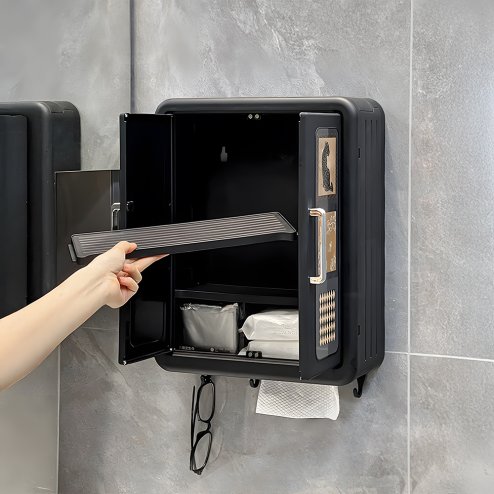 Living and Home Foldable Wall-Mounted Bathroom Storage Cabinet with Doors