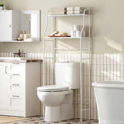 Living and Home 2-Tier Freestanding Over Toilet Storage Rack, 68cm W x 25cm D x 160cm H