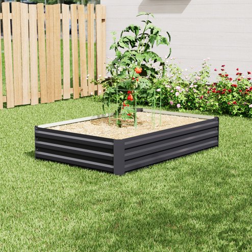 Living and Home Charcoal Black Rectangular Galvanised Steel Raised Garden Bed, 120cm W x 90cm D x 30cm H