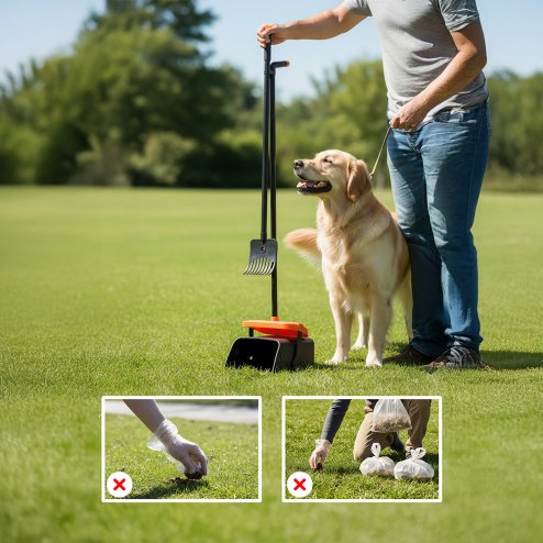 Living and Home Dog Feces Scooper Swivel Bin & Rake Kit with 35 Waste Bags