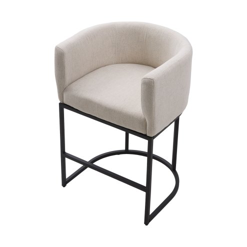 Living and Home Set of 2 Beige Chenille Upholstered Low Back Bar Stools with Black Metal Frame