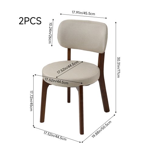 Living and Home 2Pcs Beige Upholstered Dining Chairs, Walnut Rubber Wood Frame Kitchen Side Chairs