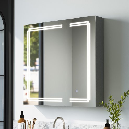 Living and Home 2-Door  Wall-mounted Bathroom Mirror Cabinet with Led Lights