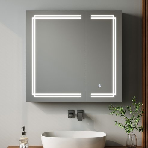 Living and Home 2-Door  Wall-mounted Bathroom Mirror Cabinet with Led Lights