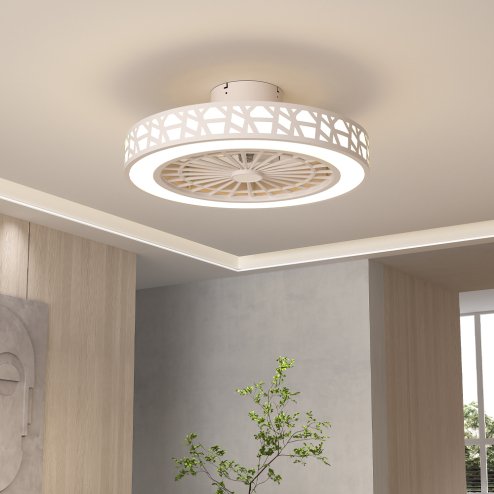 Living and Home Dia 50cm Round Acrylic Ceiling Mount LED Fan Light with Remote Controller, White