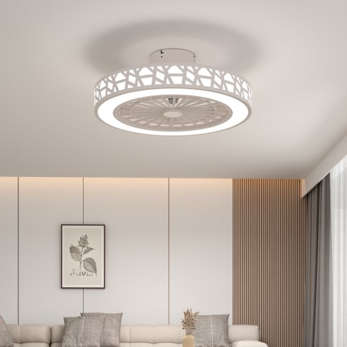 Living and Home Dia 50cm Round Acrylic Ceiling Mount LED Fan Light with Remote Controller, White Image