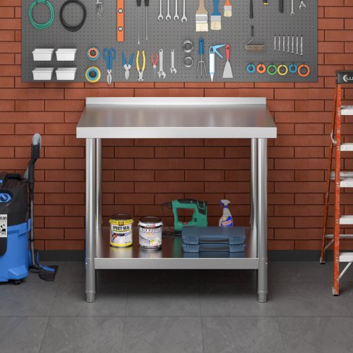 Living and Home 2 Tier Commercial Kitchen Prep & Work Stainless Steel Table with Backsplash