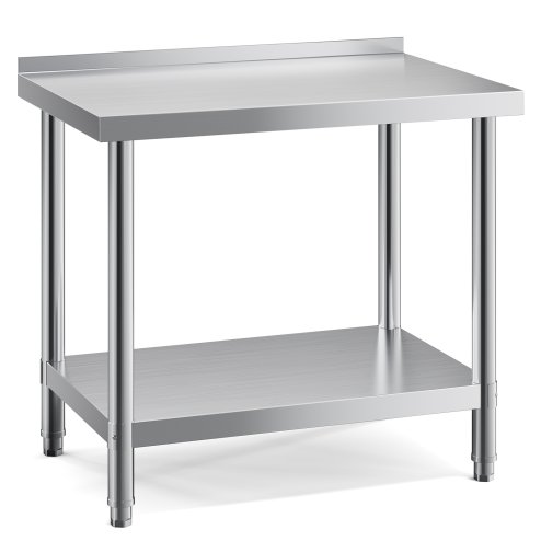 Living and Home 2 Tier Commercial Kitchen Prep & Work Stainless Steel Table with Backsplash