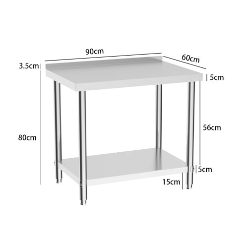 Living and Home 2 Tier Commercial Kitchen Prep & Work Stainless Steel Table with Backsplash