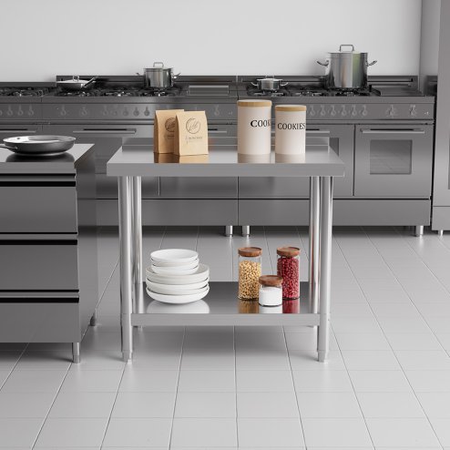 Living and Home 2 Tier Commercial Kitchen Prep & Work Stainless Steel Table with Backsplash