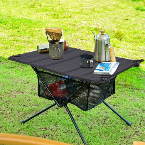 Living and Home Folding Aluminium Camping Table with Mesh Shelf