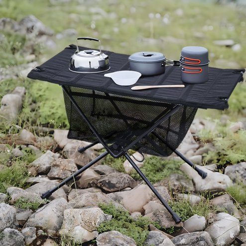 Living and Home Folding Aluminium Camping Table with Mesh Shelf