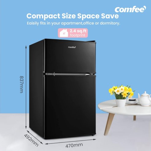 87L Under Counter Fridge Freezer  with Removable Shelves, Drawer