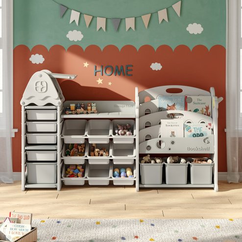 Living and Home Kids Large Plastic Toy Storage Organizer and Bookshelf Combination