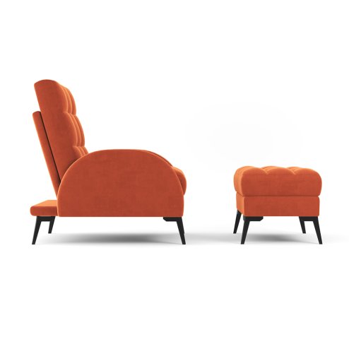 Living and Home Frosted Velvet Leisure Recliner with Footstool Metal Legs, Adjustable 110°-180° Recline, Orange