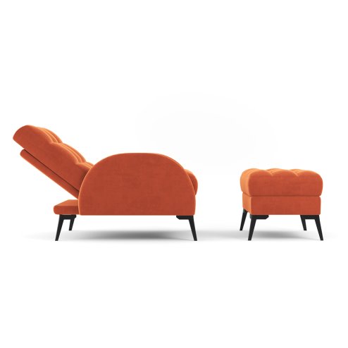 Living and Home Frosted Velvet Leisure Recliner with Footstool Metal Legs, Adjustable 110°-180° Recline, Orange