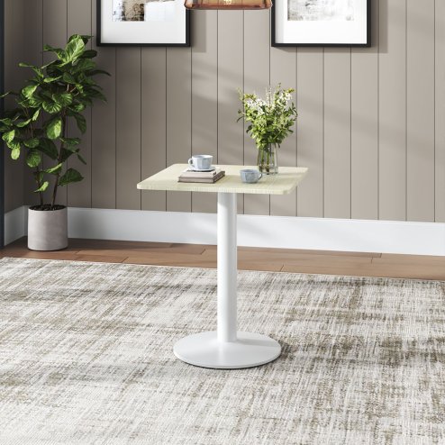 Living and Home White Square Cafe Table with Metal Base, 60cm W x 60cm D x 74cm H