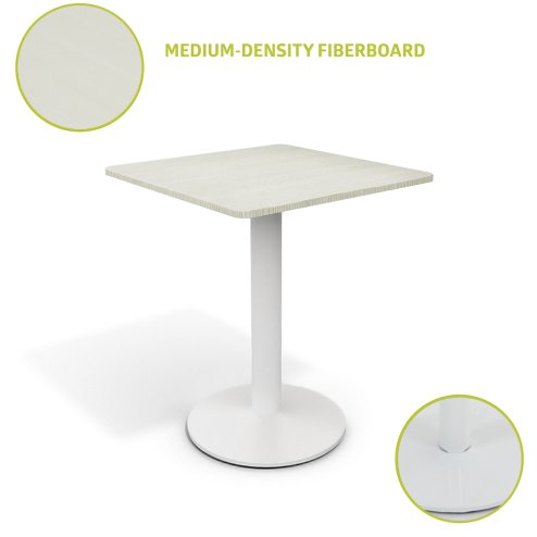 Living and Home White Square Cafe Table with Metal Base, 60cm W x 60cm D x 74cm H