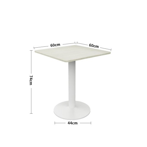 Living and Home White Square Cafe Table with Metal Base, 60cm W x 60cm D x 74cm H