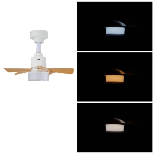 Living and Home 5-Blade Wood Grain Ceiling Fan Light, White ABS Fan Lamp with Remote & APP Control, 4 Speed Adjustable Dimmable LED Fan Light Fixture