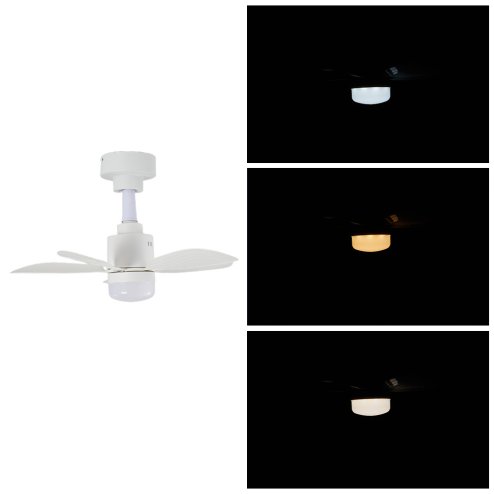 Living and Home Small All White 5 ABS Blades Ceiling Fan Light, Dimmable LED Fan Lamp with Remote & APP Control, 4 Speed Adjustable Mini Fan Light Fixture